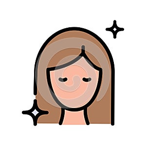 Woman face and hair color vector icon. Female beauty profile. Simple symbol. Beauty procedures. Beauty parlor services.