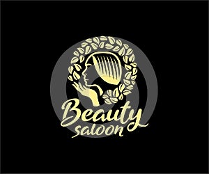 Woman face, hand and leaves, beauty salon and spa, logo design. Cosmetics, peeling, makeup and fashion, vector design