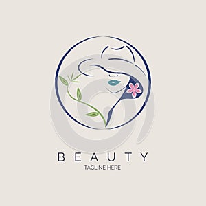 woman face hat beauty salon spa logo template design for brand or company and other