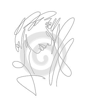 Woman Face Line Art Illustration. Female head Feminine Minimalist Logo, line drawing with abstract expressive lines