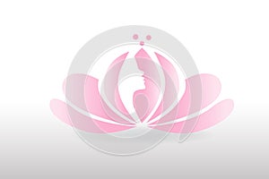 Woman face in a lotus flower logo
