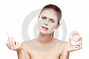 woman with face mask bare shoulders clear skin rejuvenation beauty