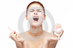 woman with face mask bare shoulders clear skin rejuvenation beauty