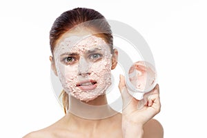 woman with face mask bare shoulders clear skin rejuvenation beauty