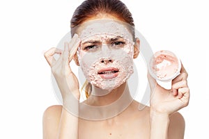 woman with face mask bare shoulders clear skin rejuvenation beauty