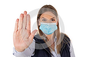 Woman with face mask on isolated
