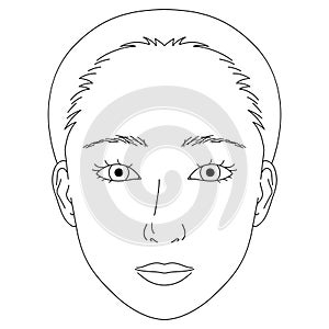 woman face, mono lid, Almond eyes ,outline illustration