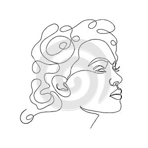 Woman face one line drawing