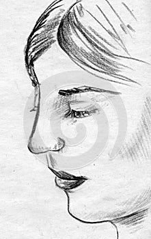 Woman face pencil sketch photo