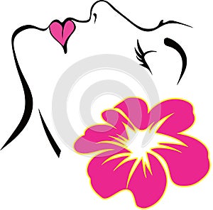 Woman face with pink flower vector