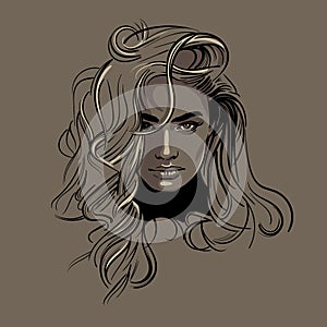 Woman face portrait. Beautiful model Vector. Illustration.