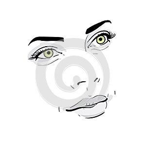 Woman face. Portrait. Outlines. Digital Sketch Hand Drawing Illustration.