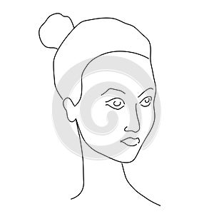 Woman face portrate line abstract. Modern minimal art contour style. Editable single line