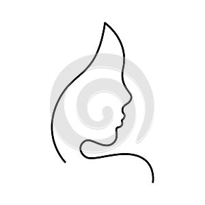 Woman face profile, beauty continuous line. Girl silhouette contour for cosmetics, beauty, health and spa. Outline stile