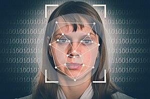 Woman face recognition - biometric verification concept