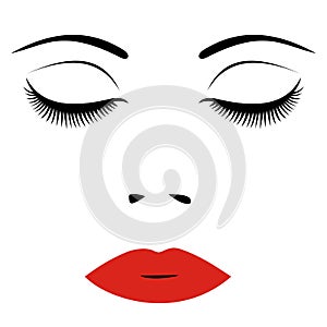 Woman face with red lips and closed eyes. For Beauty Logo, sign, symbol, icon for salon, spa salon, hairdressing, firm company or