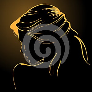 Woman face silhouette in backlight. Low Key.