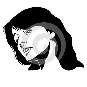 Woman Face Silhouette. Black and white stencil portrait