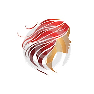 woman face silhouette with waves for cosmetics beauty salon logo design concept. Abstract female head silhouette for