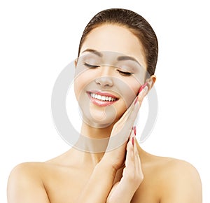 Woman Face Skin Care, Happy Smiling Model Beauty Makeup