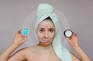 Woman face skin care treatment.