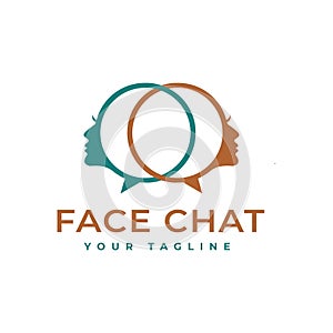 Woman Face Square Chat Speech Bubble for Communication Comments Podcast Logo Design Vector