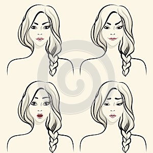 Woman facial emotions set