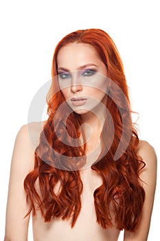 Woman from Fair skin with beauty long curly red