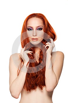 Woman from Fair skin with beauty long curly red