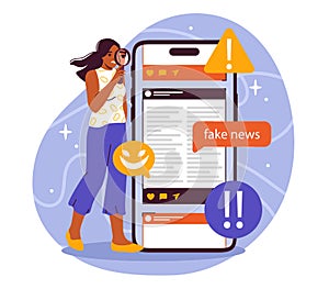 Woman with fake news vector concept