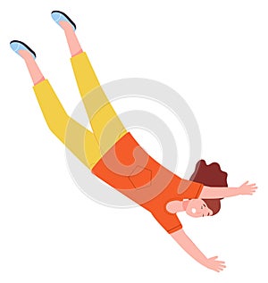 Woman falling down. Scared person. Danger downfall