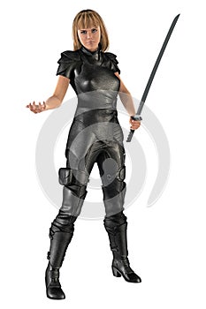 Woman in Fantasy Leathers Isolated