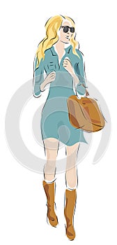 Woman with Fashion Clothes and Bag