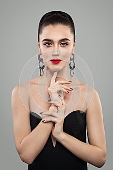 Woman Fashion Model Portrait on gray