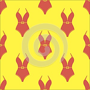 Woman fashion summer swimsuit yellow red seamless background pattern