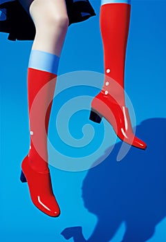 Woman fashionable concept shoe high trend shopping red color blue modern style