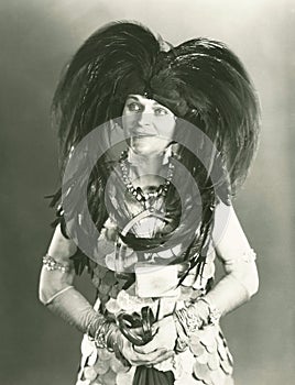 Woman with feathered hat