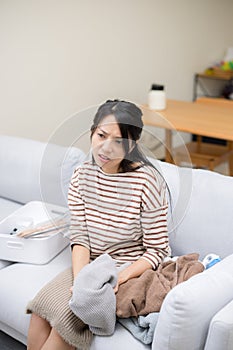 Woman feel so annoy with do housework at home