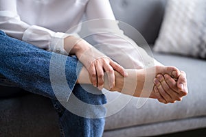 Woman Feet Callus And Injured Foot photo