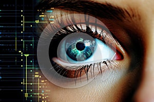 Woman female iris technology vision digital face futuristic eye future scan