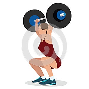 Woman female weight lifting training lift bar strength workout vector illustration strong body