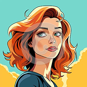 Woman feminine beautiful redhead, vector illustration in cartoon comic style