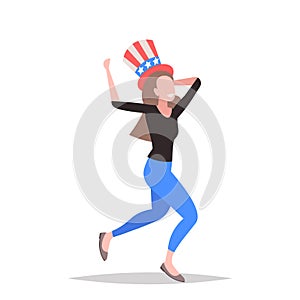 Woman in festive usa hat 4th of july american independence day celebration concept