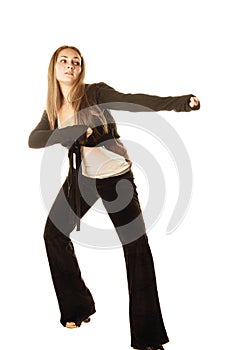 Woman in fighting stance