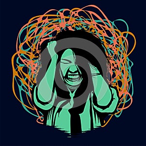 a woman fights with her own mind vector illustration