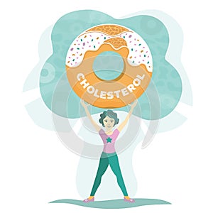 Woman fights sweet donut unhealthy diets cholesterol plaques