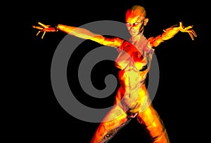 Woman figure lit with fire