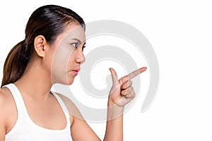 Woman with finger point up