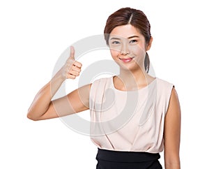 Woman with finger thumb up