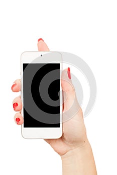 Woman fingers holding smartphone